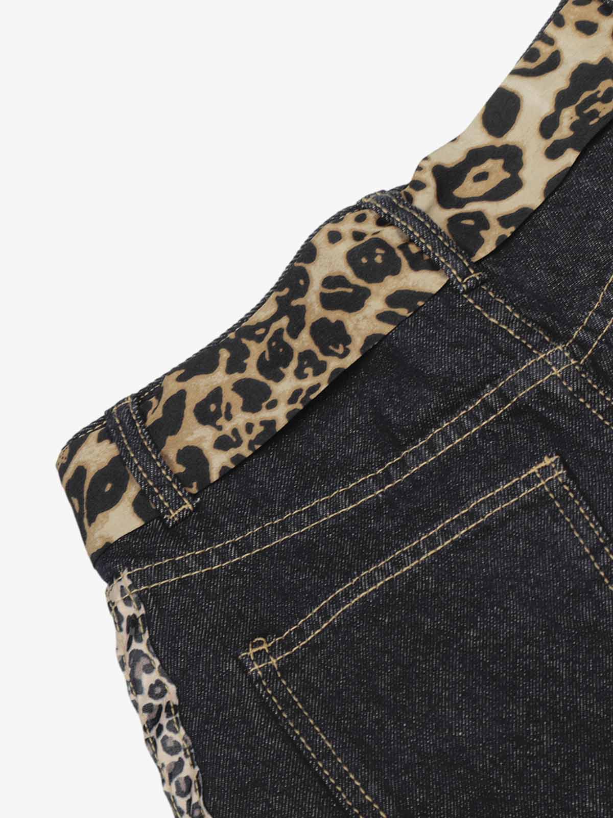 Leopard Side Panel Tie Belt Denim Barrel Jeans - Image 3