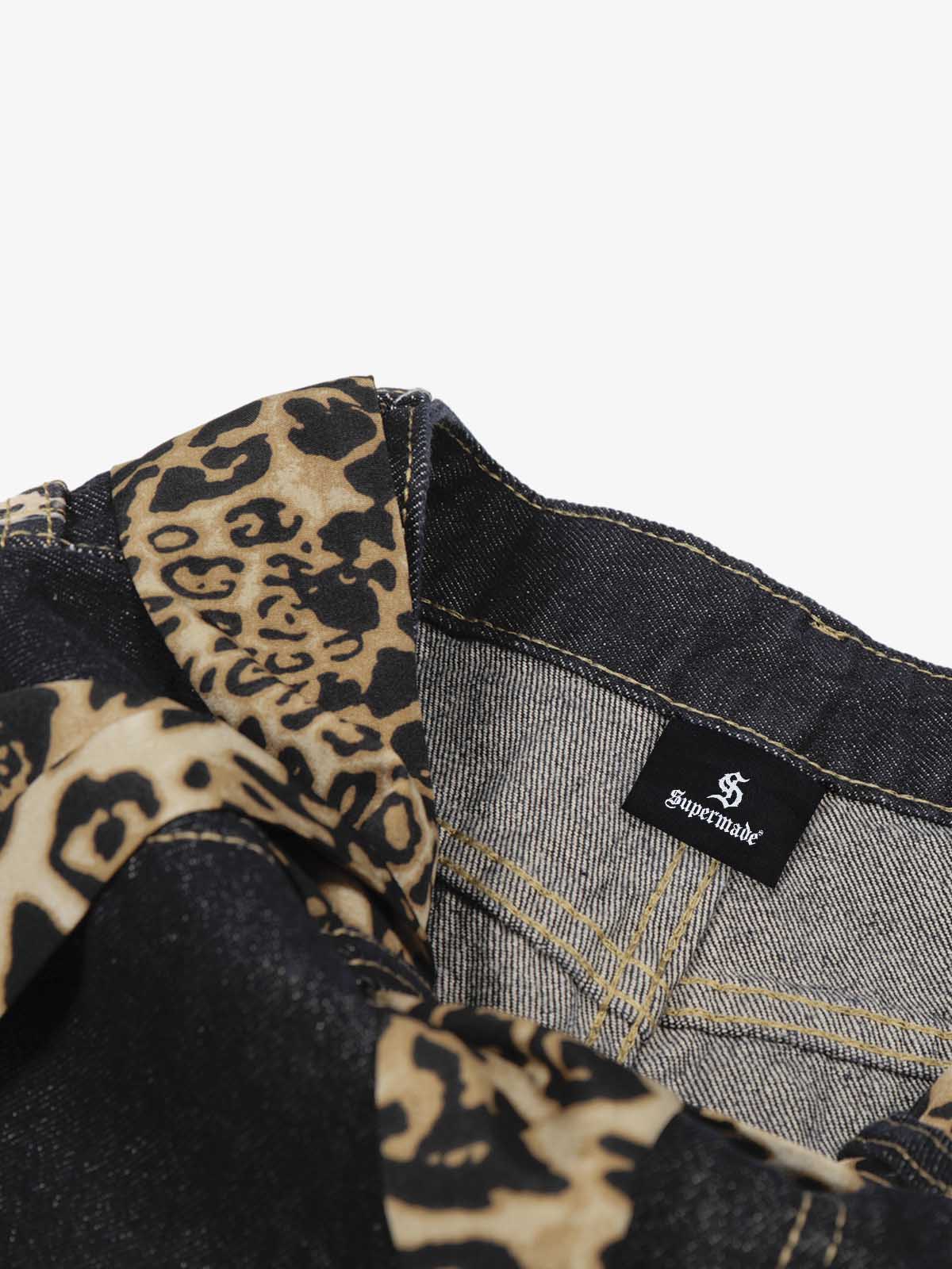 Leopard Side Panel Tie Belt Denim Barrel Jeans - Image 4