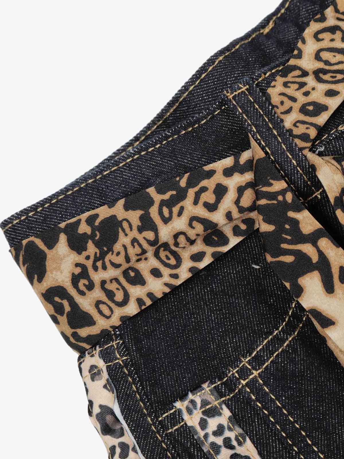 Leopard Side Panel Tie Belt Denim Barrel Jeans - Image 5