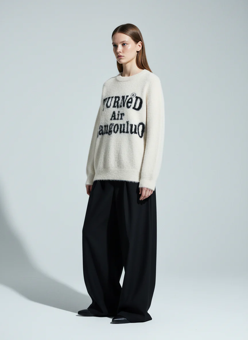 Letter Embroidery Round Neck Casual Sweater - Image 5
