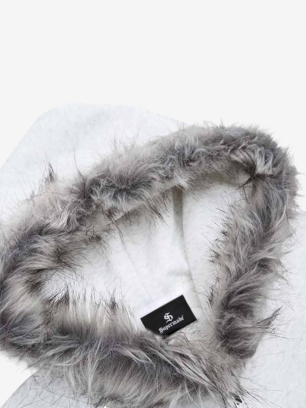 Letter Medal Embroidered Cardigan Fur Collar Hooded Sweatshirt - 2502 - Image 16