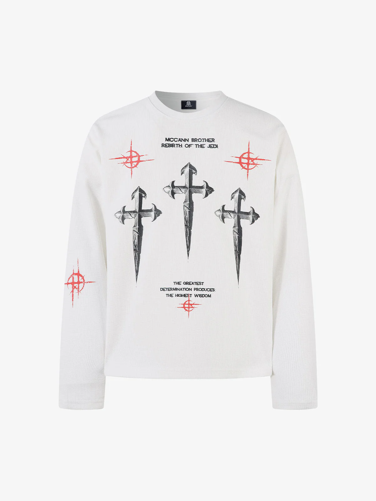 Letter Print Waffle Cross Long-Sleeved T-Shirt - Image 4