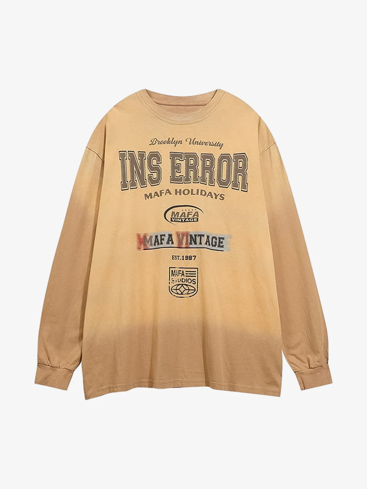 Letter Printed Washed Distressed Gradient Long Sleeve T-Shirt - Image 3