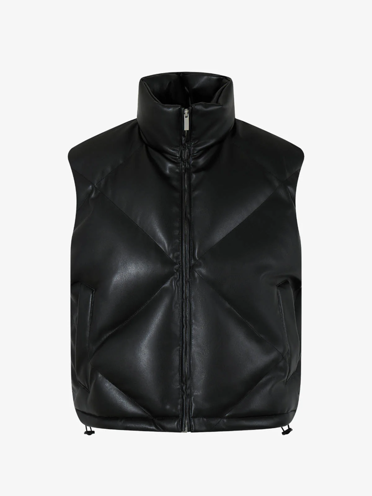 Minimalist Faux Leather Stand Collar Puffer Vest