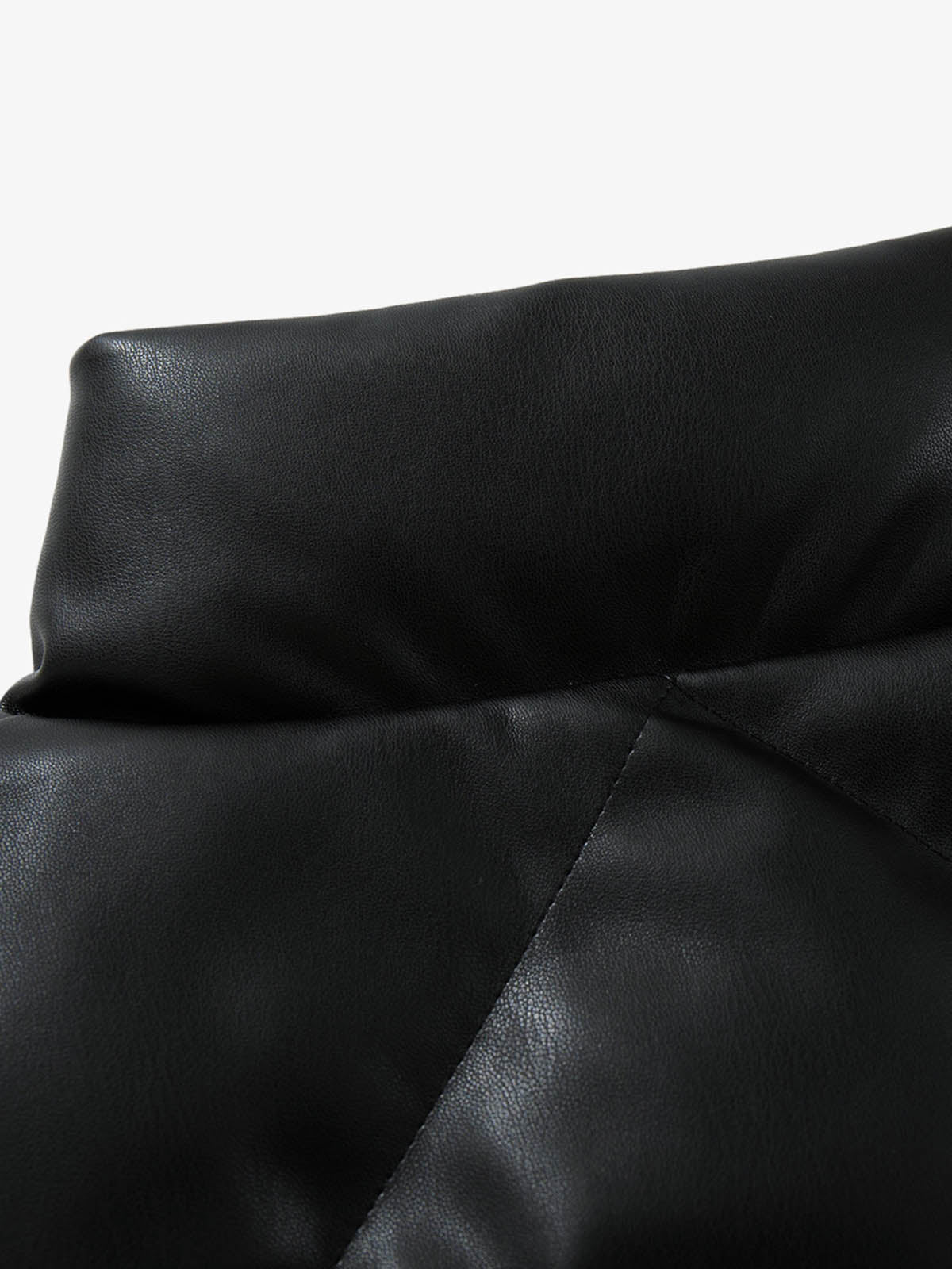 Minimalist Faux Leather Stand Collar Puffer Vest - Image 11