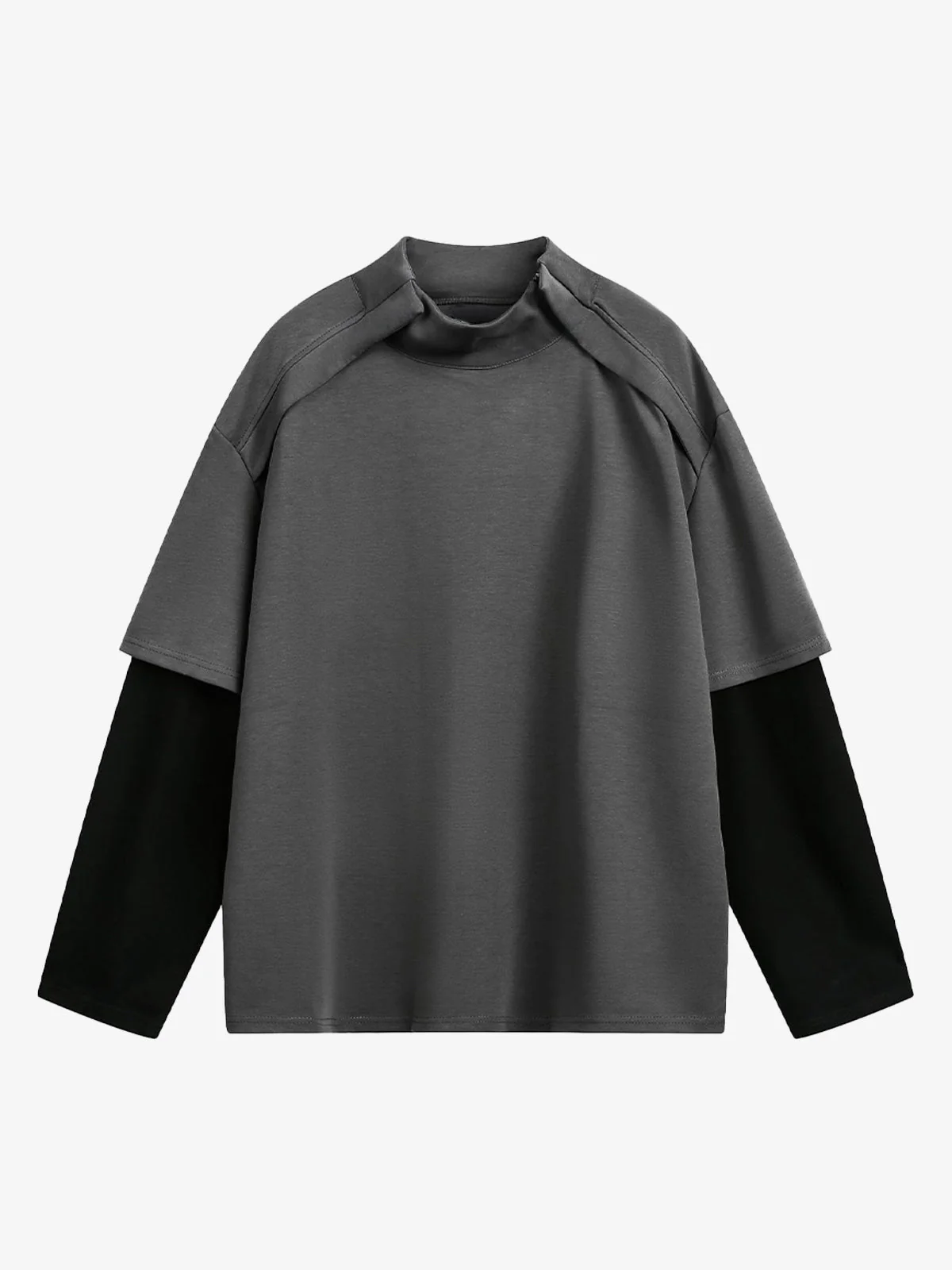 Mock Neck Layered Long Sleeve T Shirt - Image 3