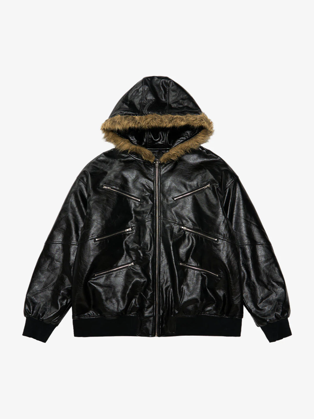 Multi-Zip Fur Hooded Leather Jacket - Image 2