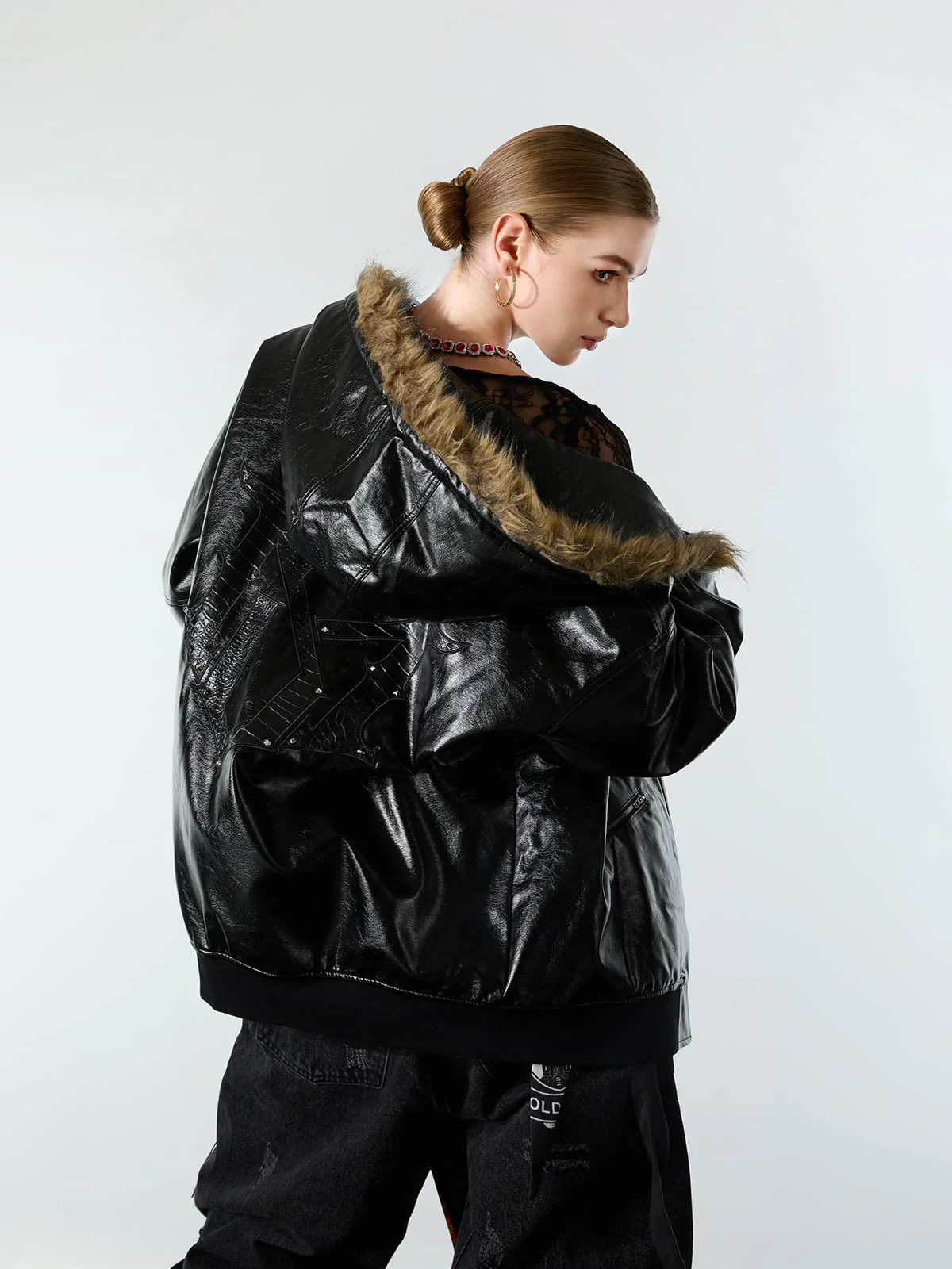 Multi-Zip Fur Hooded Leather Jacket - Image 4