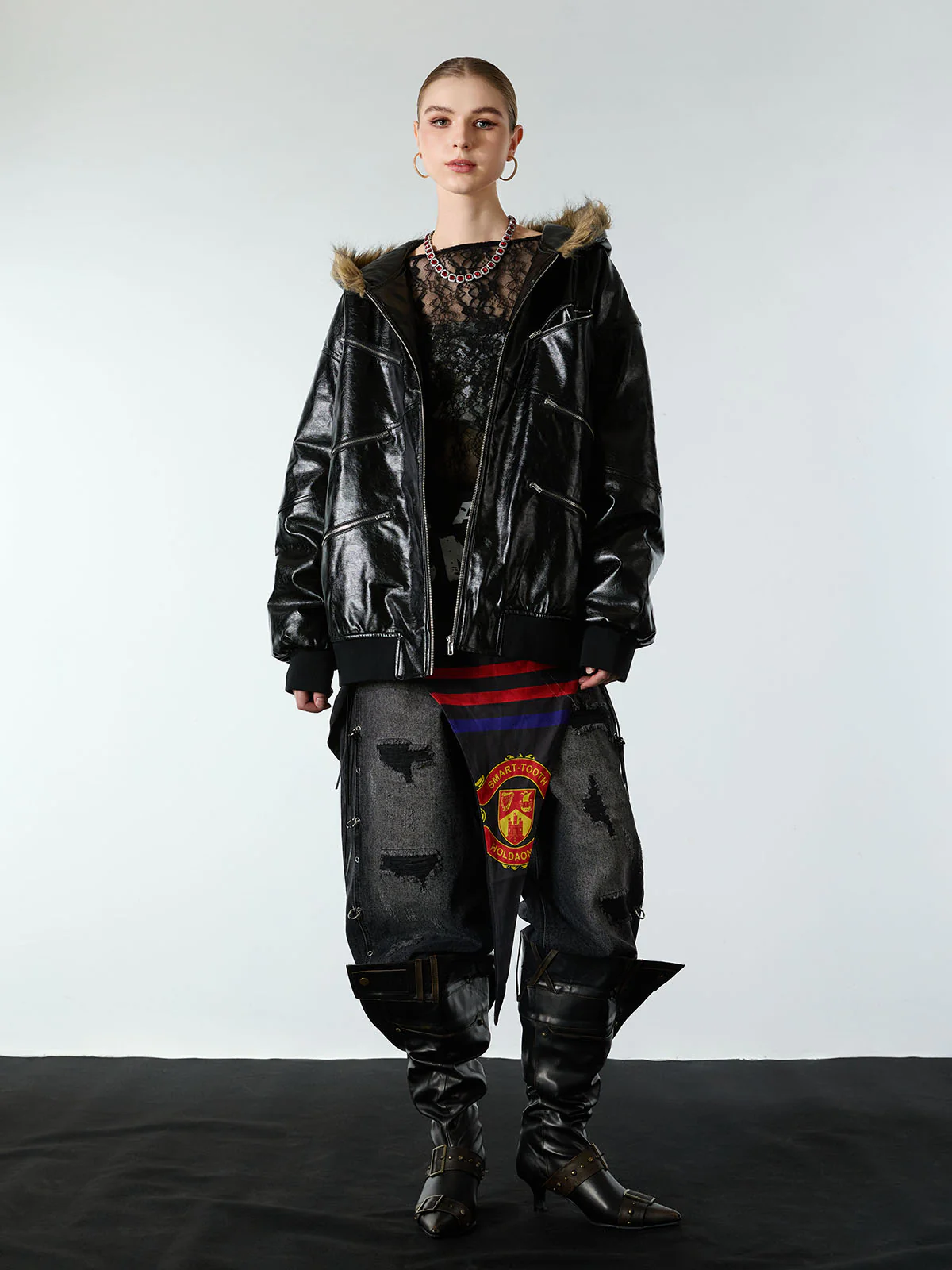 Multi-Zip Fur Hooded Leather Jacket - Image 5