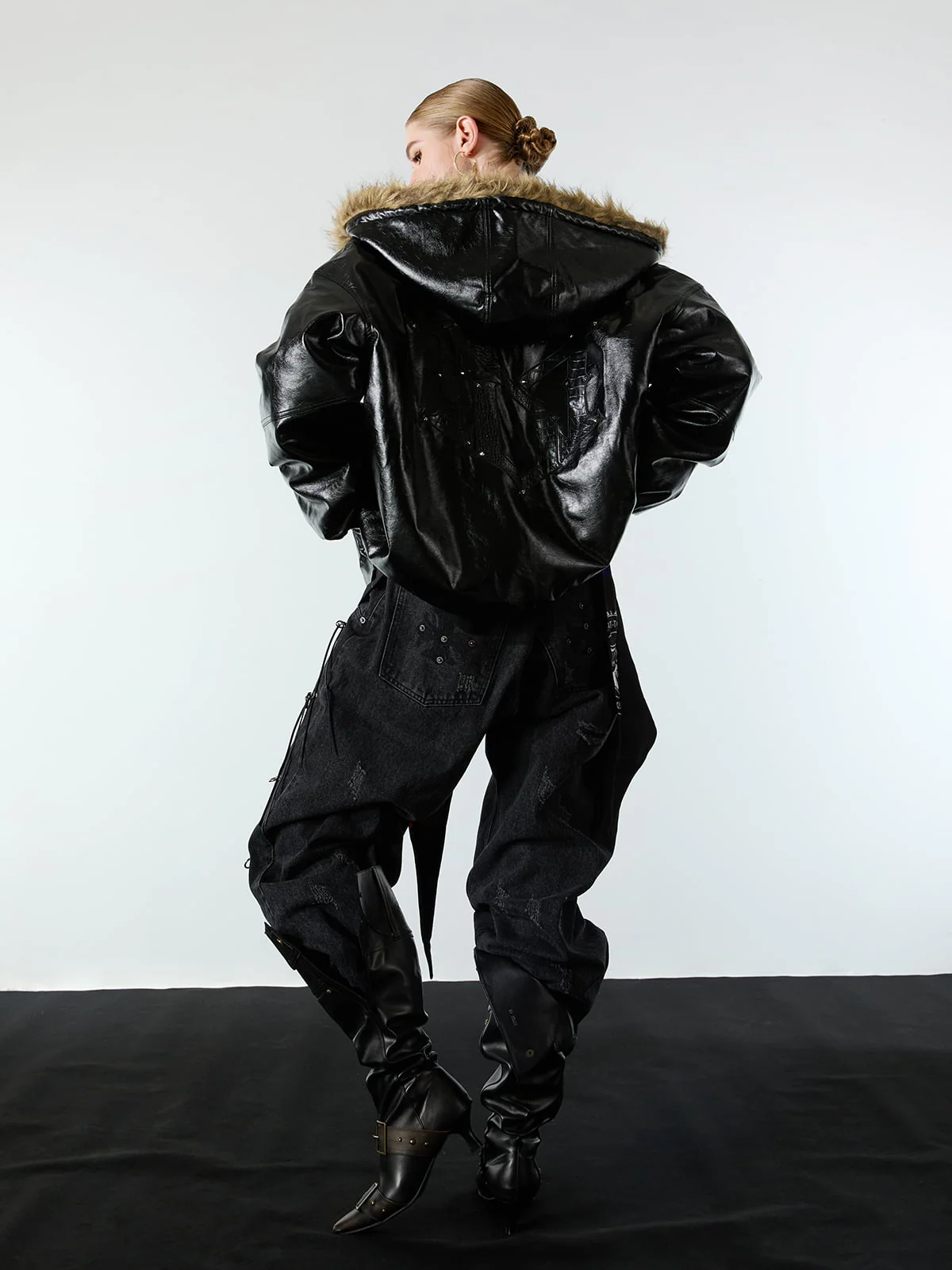 Multi-Zip Fur Hooded Leather Jacket - Image 7