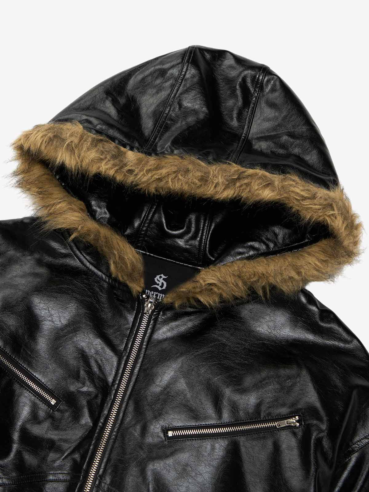 Multi-Zip Fur Hooded Leather Jacket - Image 9