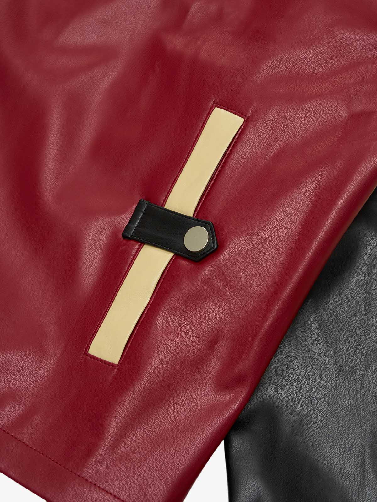 Original Contrast Color Leather Jacket - Image 12