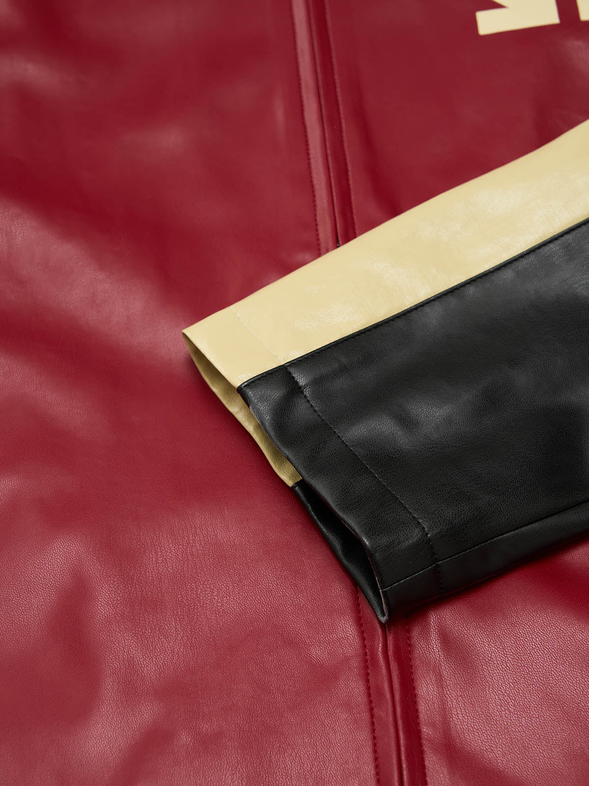 Original Contrast Color Leather Jacket - Image 13