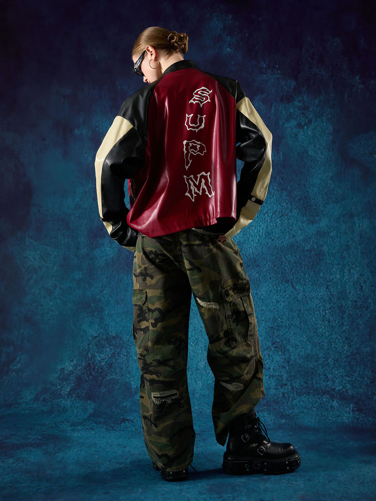 Original Contrast Color Leather Jacket - Image 3