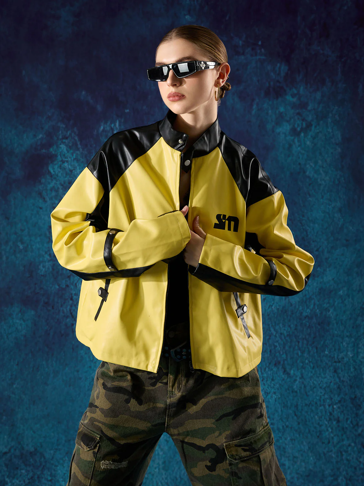 Original Contrast Color Leather Jacket - Image 5