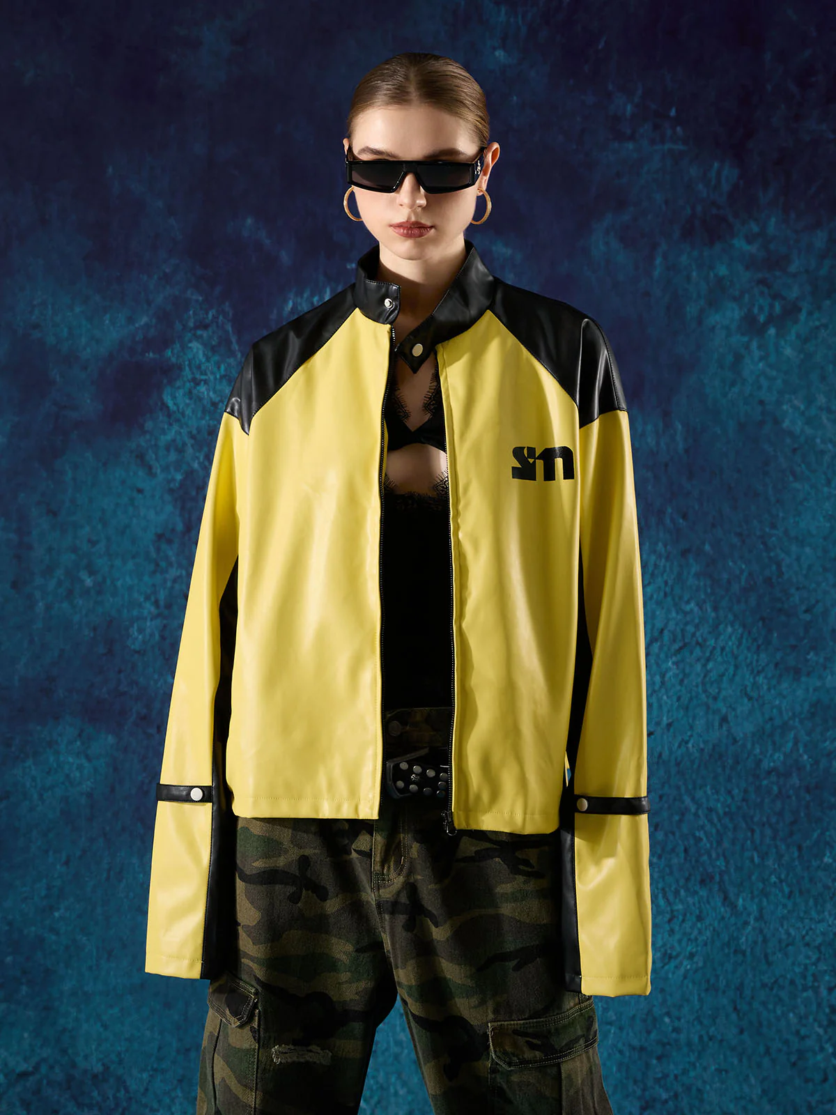 Original Contrast Color Leather Jacket - Image 6
