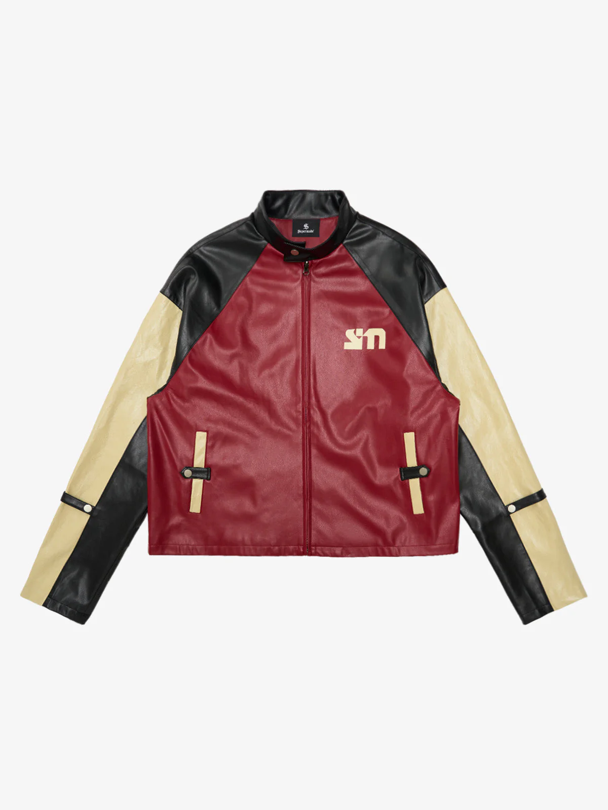 Original Contrast Color Leather Jacket - Image 8