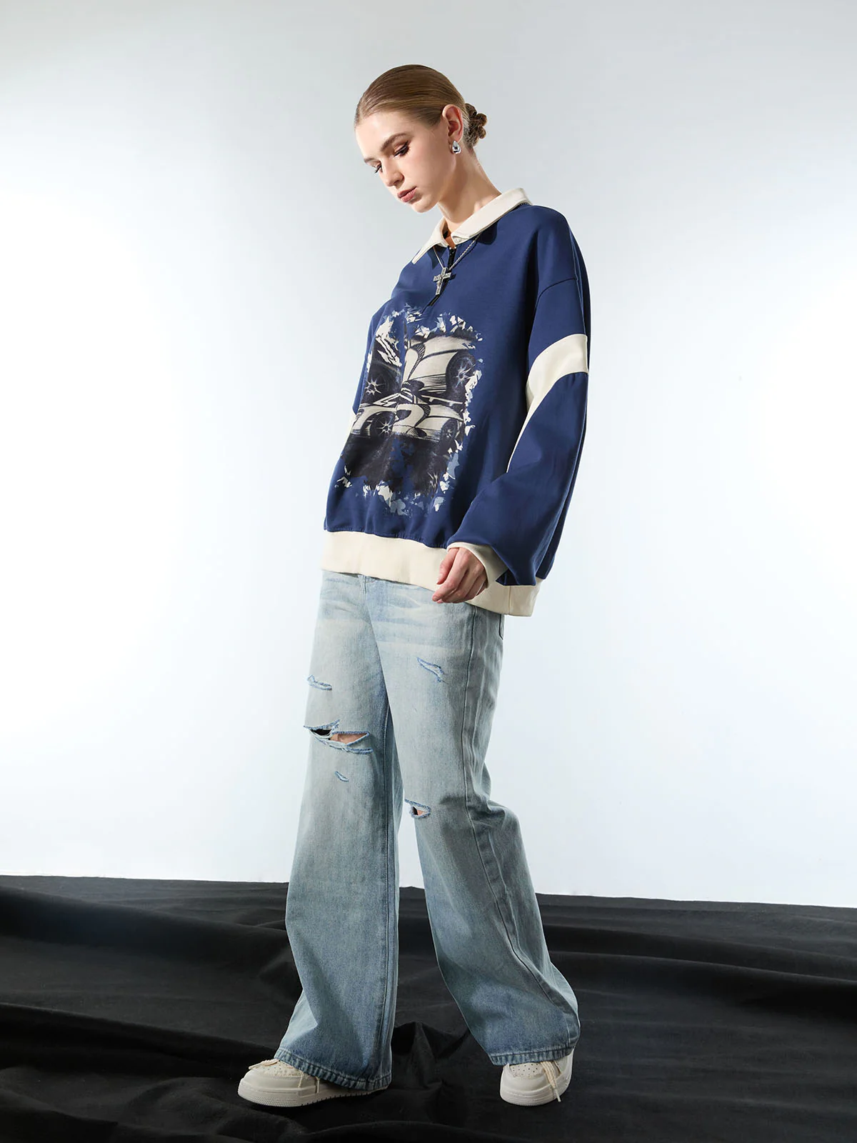 Original Racing Style Print Lapel Sweatshirt - Image 7