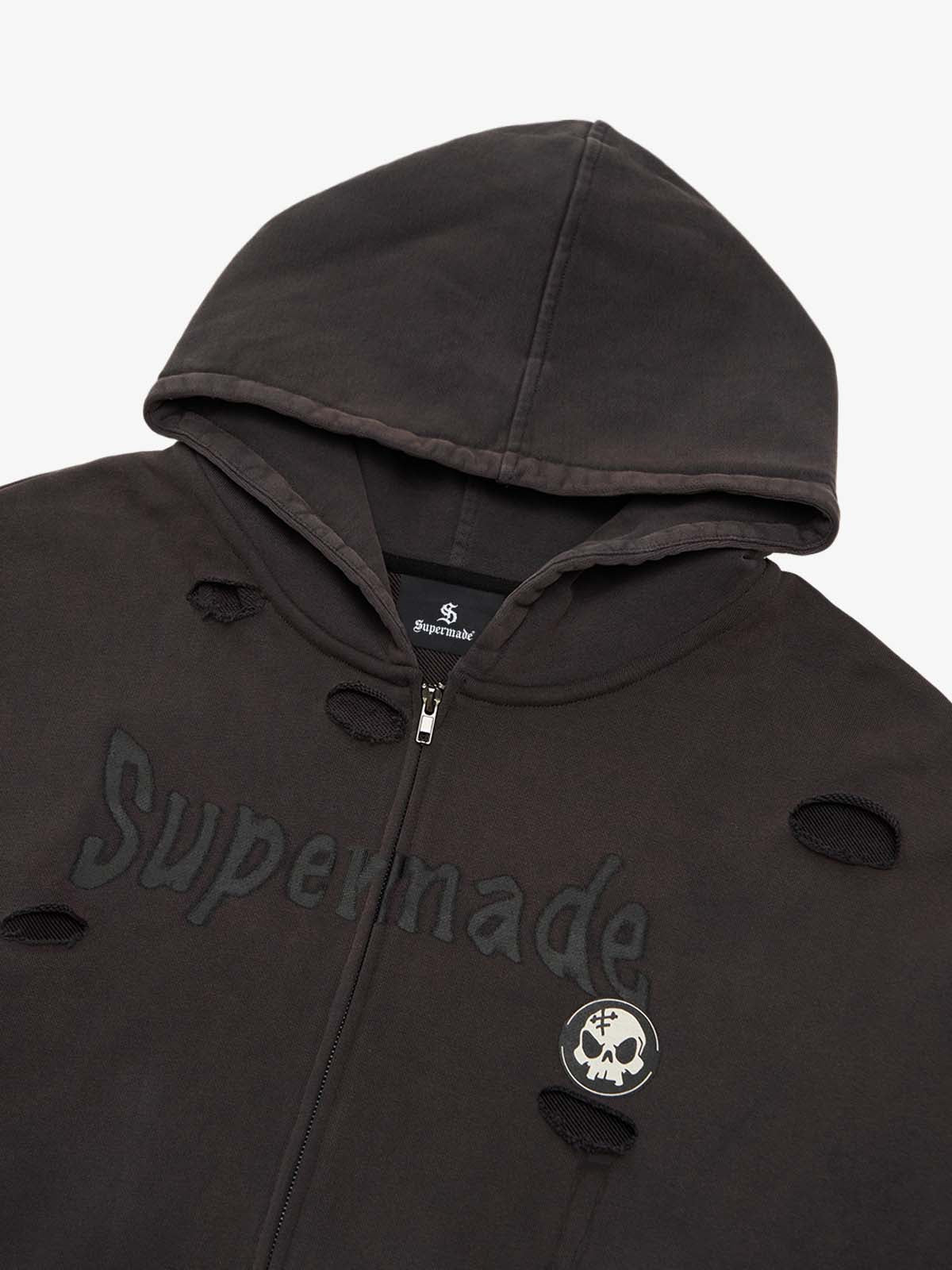 Original Washed & Ripped Skull Cardigan Cotton Hoodie Set - Image 8