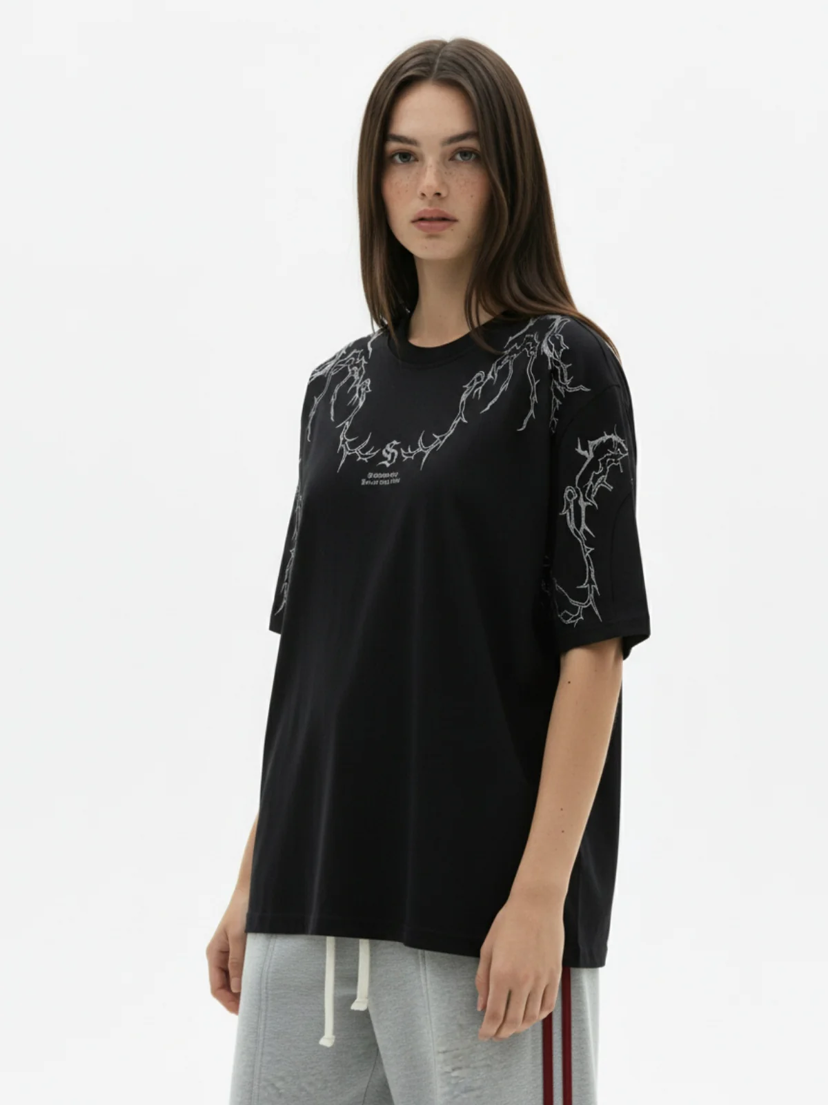 Thorn Embroidery Suede T-Shirt - Image 3