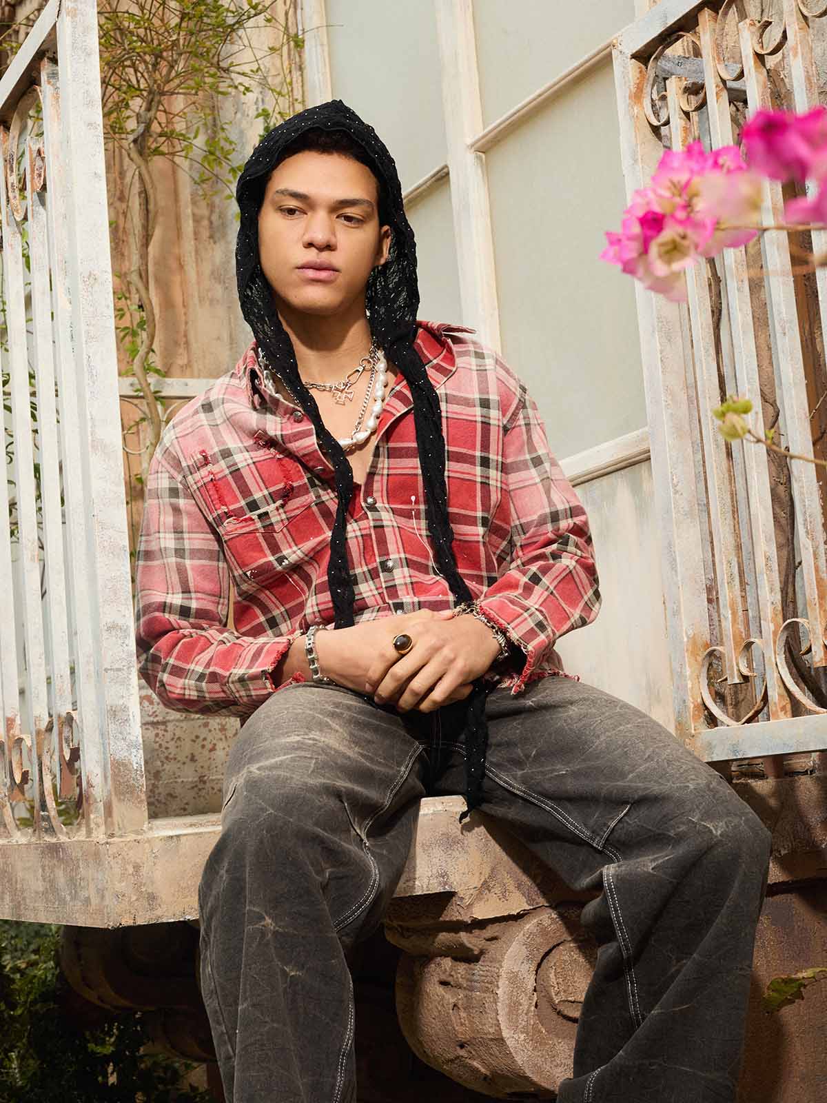 Paint Splatter Plaid Frayed Hem Button Up Shirt - Image 10