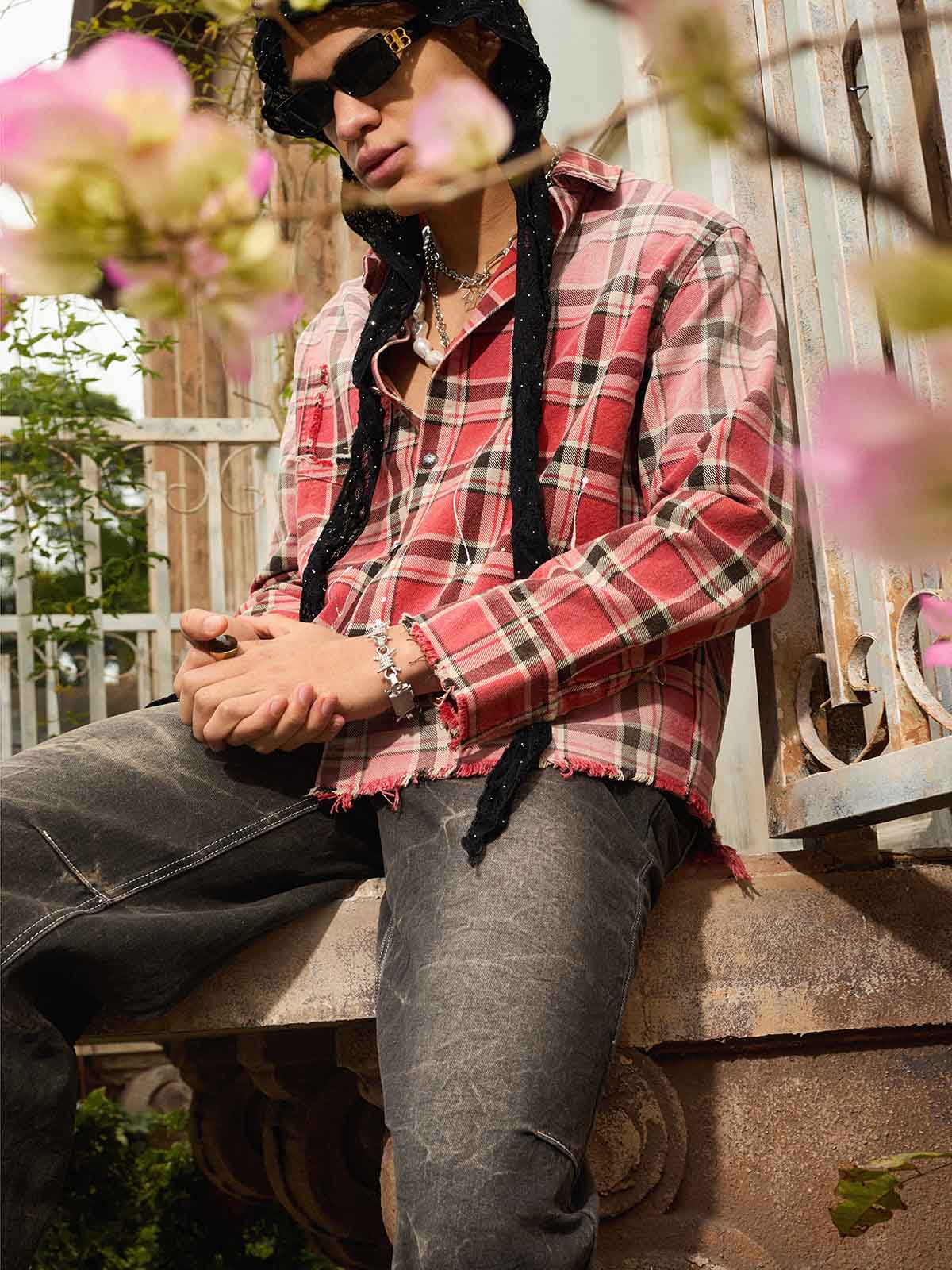 Paint Splatter Plaid Frayed Hem Button Up Shirt - Image 11
