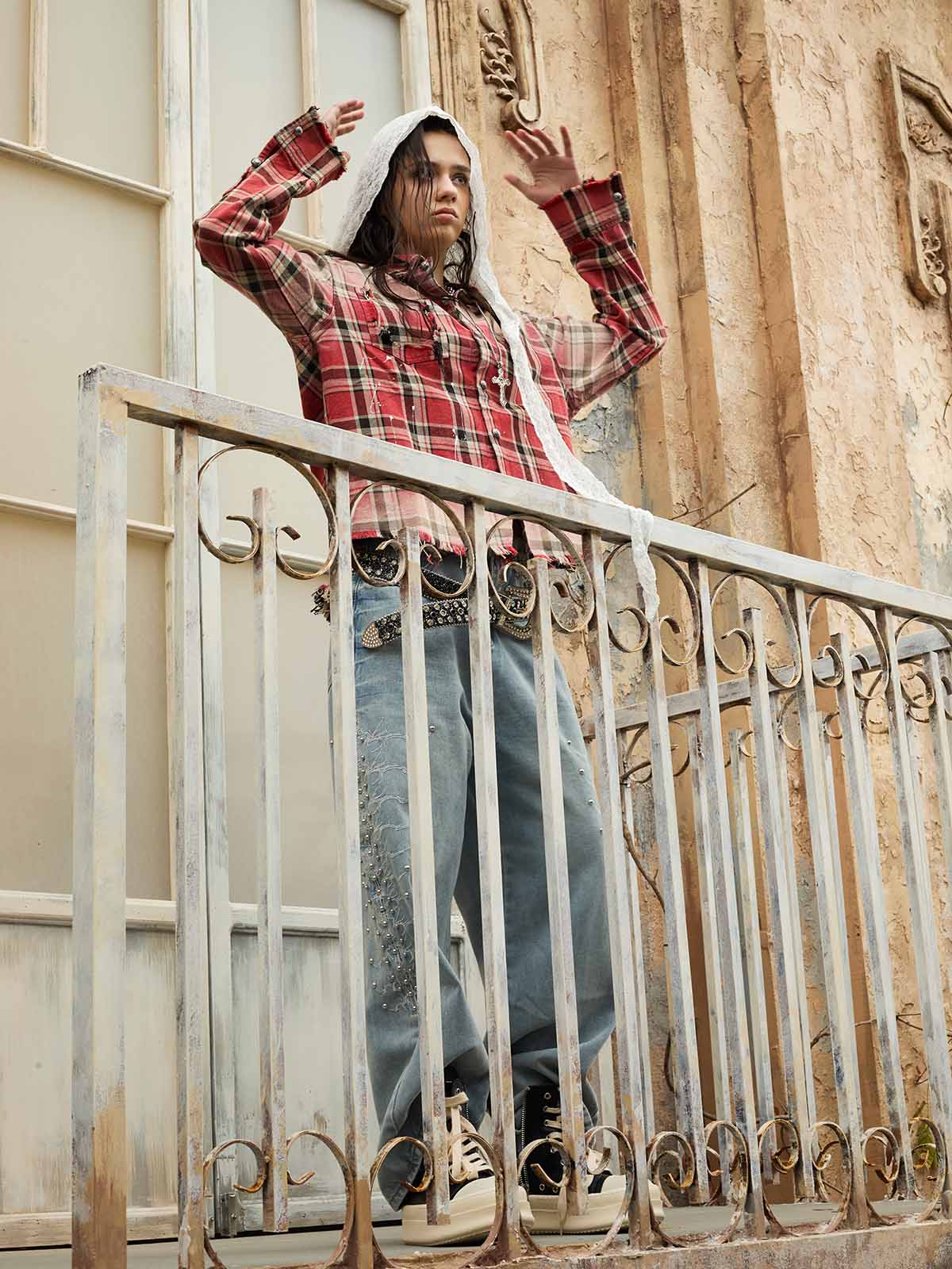 Paint Splatter Plaid Frayed Hem Button Up Shirt - Image 16