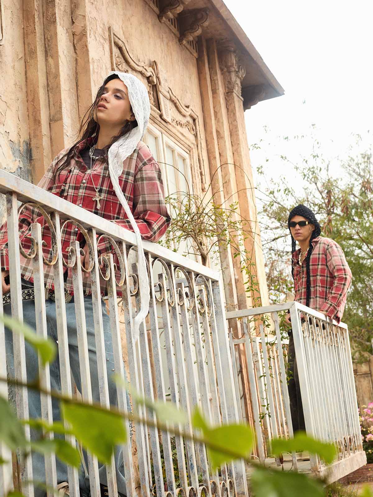 Paint Splatter Plaid Frayed Hem Button Up Shirt - Image 17