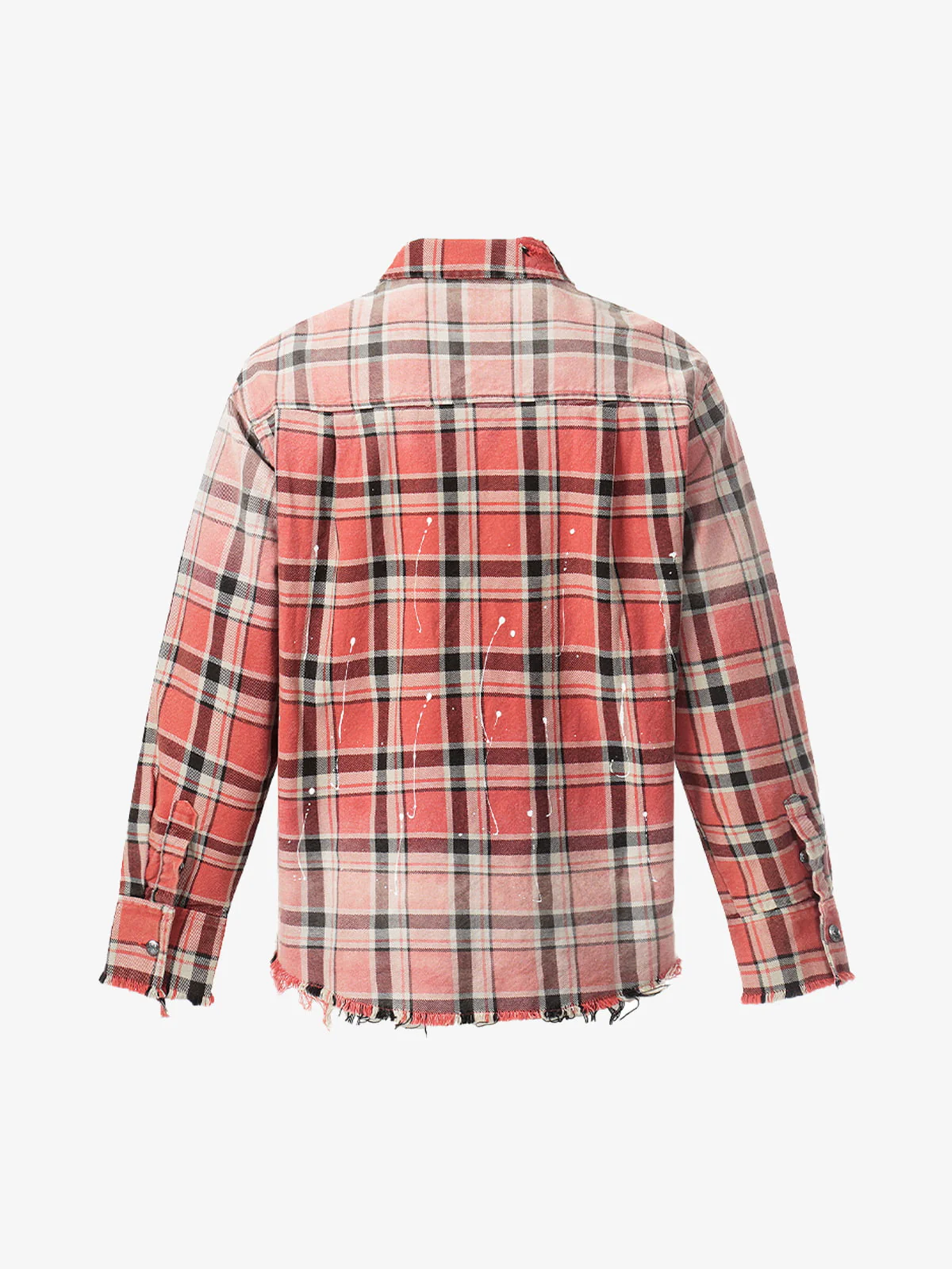 Paint Splatter Plaid Frayed Hem Button Up Shirt - Image 2