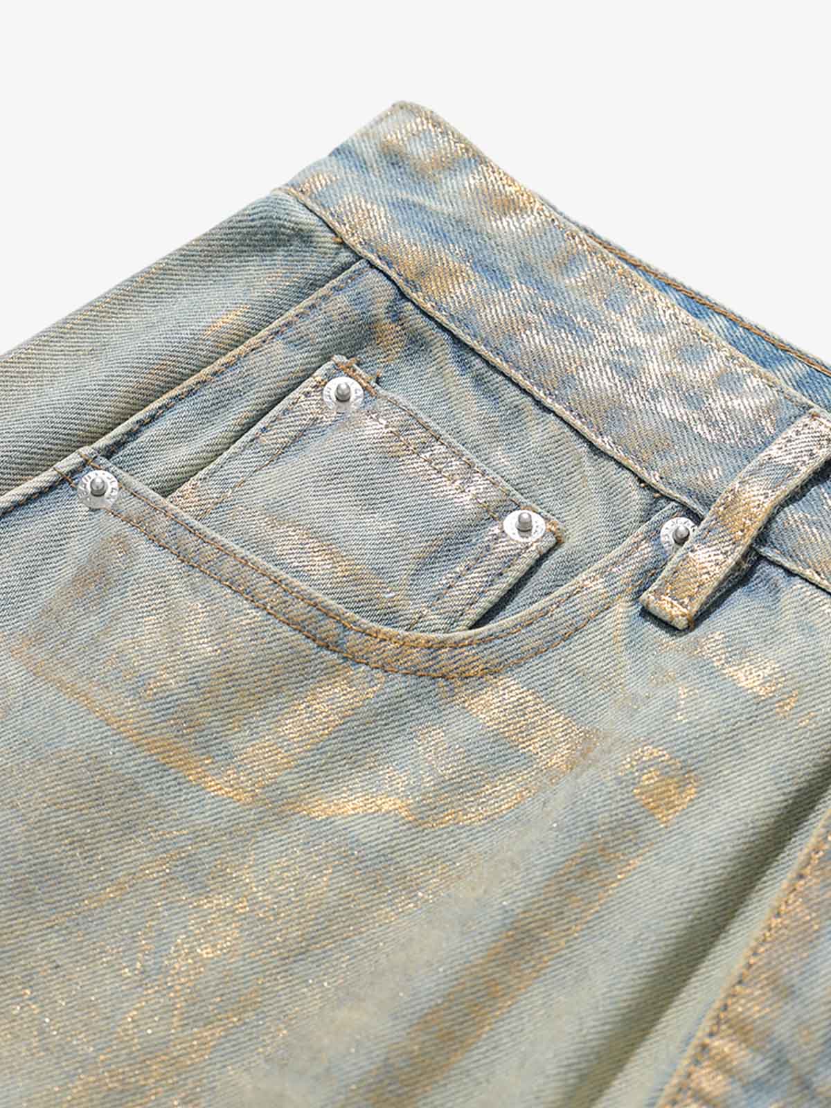Painted Washed Old Machete Mopping Jeans - Image 5