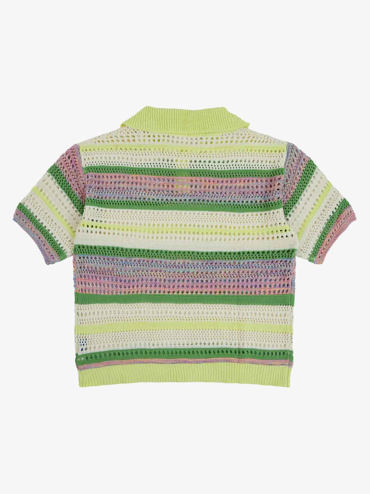 Pastel Striped Crochet Knit Short Sleeve Polo Shirt - Image 10