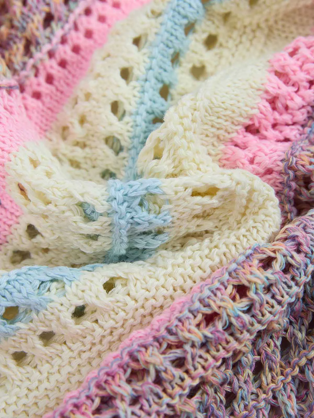 Pastel Striped Crochet Knit Short Sleeve Polo Shirt - Image 13