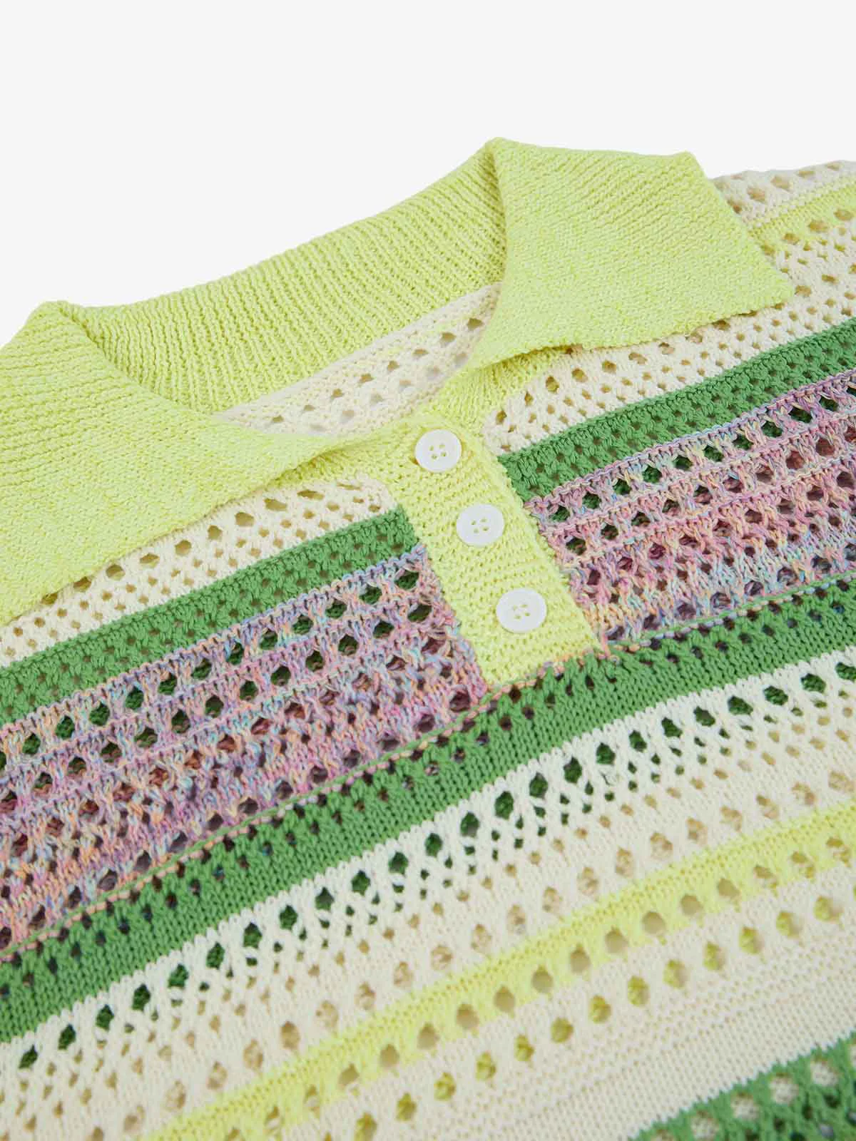 Pastel Striped Crochet Knit Short Sleeve Polo Shirt - Image 14