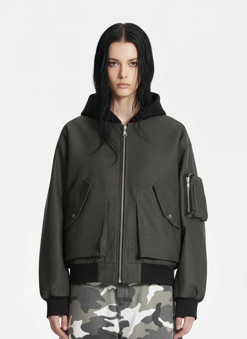Patchwork Faux Leather Hooded Two-Piece Jacket - Image 11