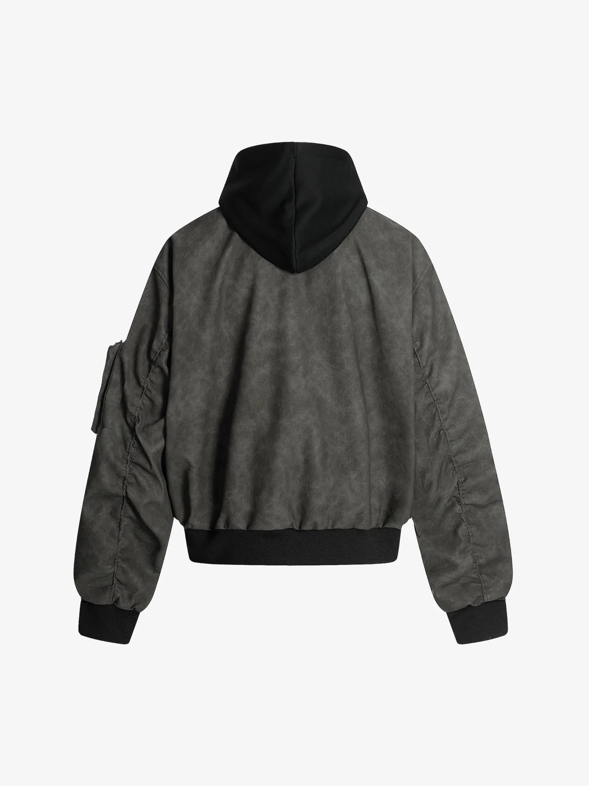 Patchwork Faux Leather Hooded Two-Piece Jacket - Image 14