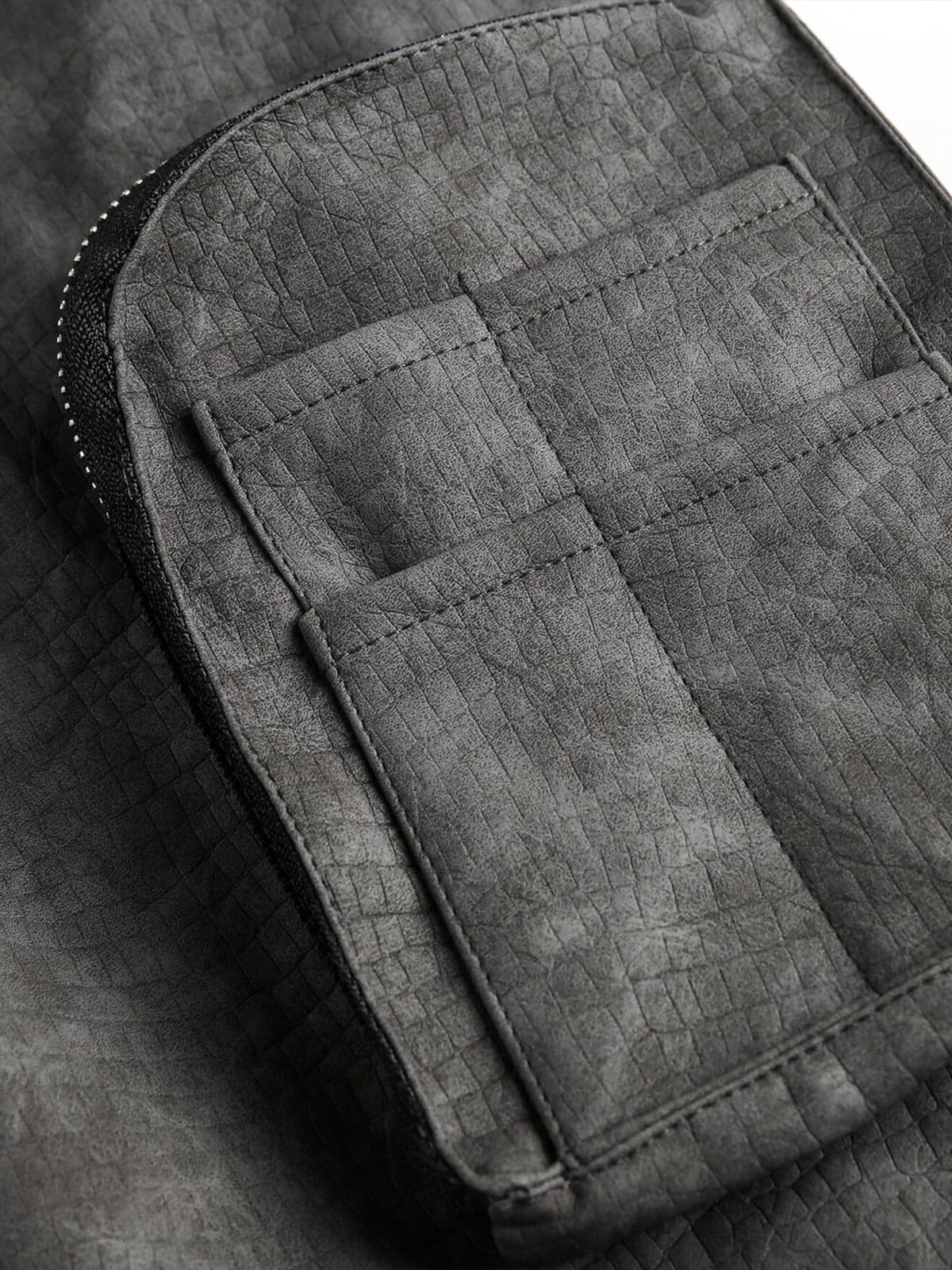 Patchwork Faux Leather Hooded Two-Piece Jacket - Image 19
