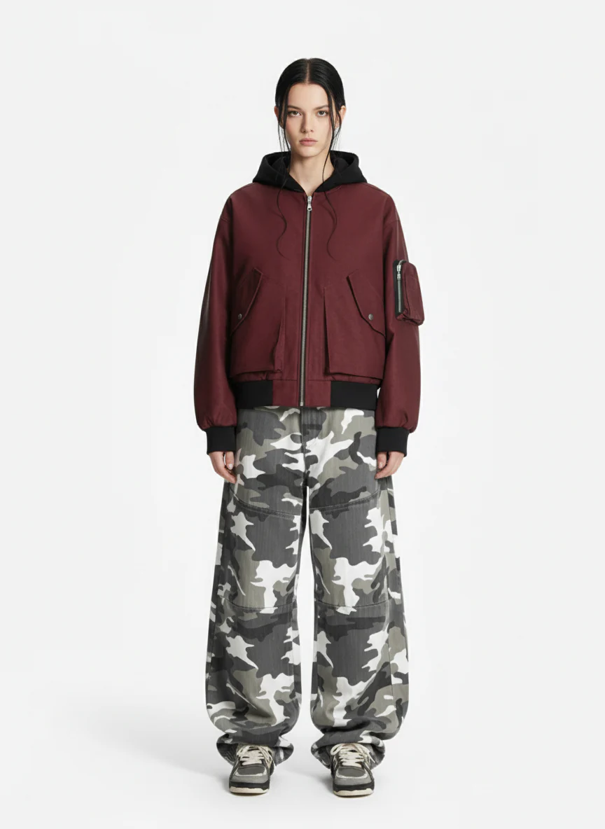 Patchwork Faux Leather Hooded Two-Piece Jacket - Image 3
