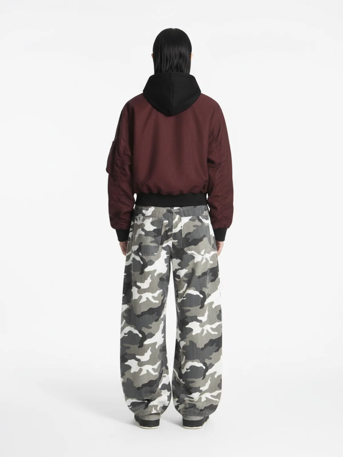 Patchwork Faux Leather Hooded Two-Piece Jacket - Image 4