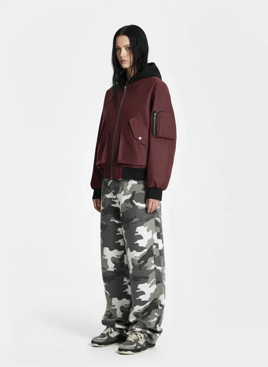 Patchwork Faux Leather Hooded Two-Piece Jacket - Image 5
