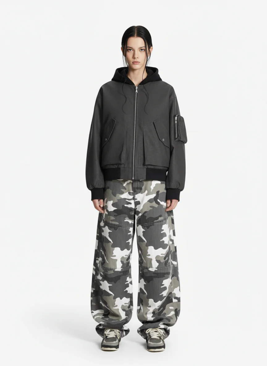 Patchwork Faux Leather Hooded Two-Piece Jacket - Image 9