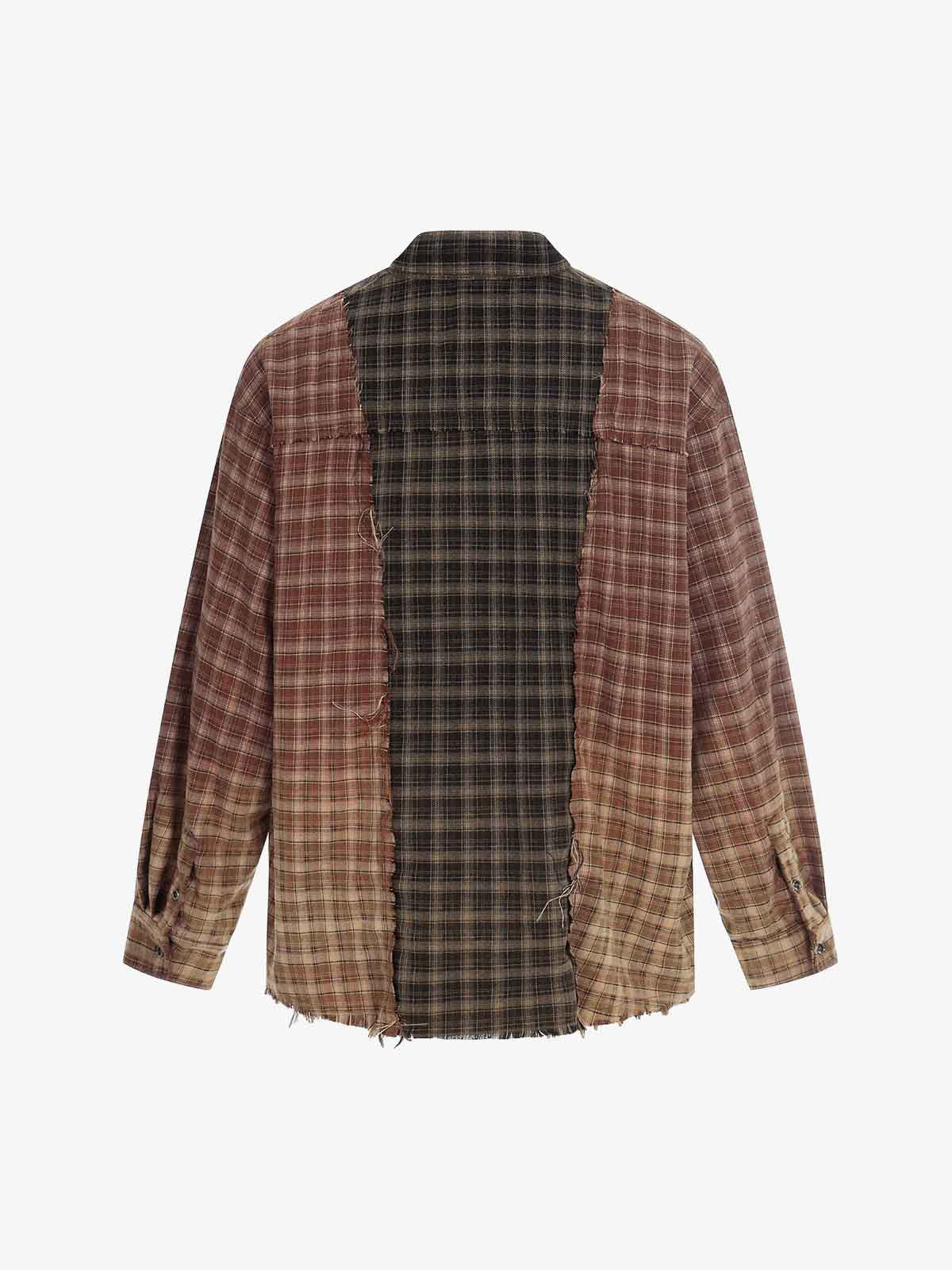 Patchwork Plaid Distressed Hem Shirt - Image 2