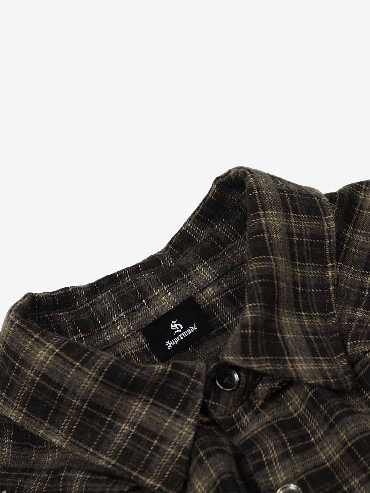 Patchwork Plaid Distressed Hem Shirt - Image 4