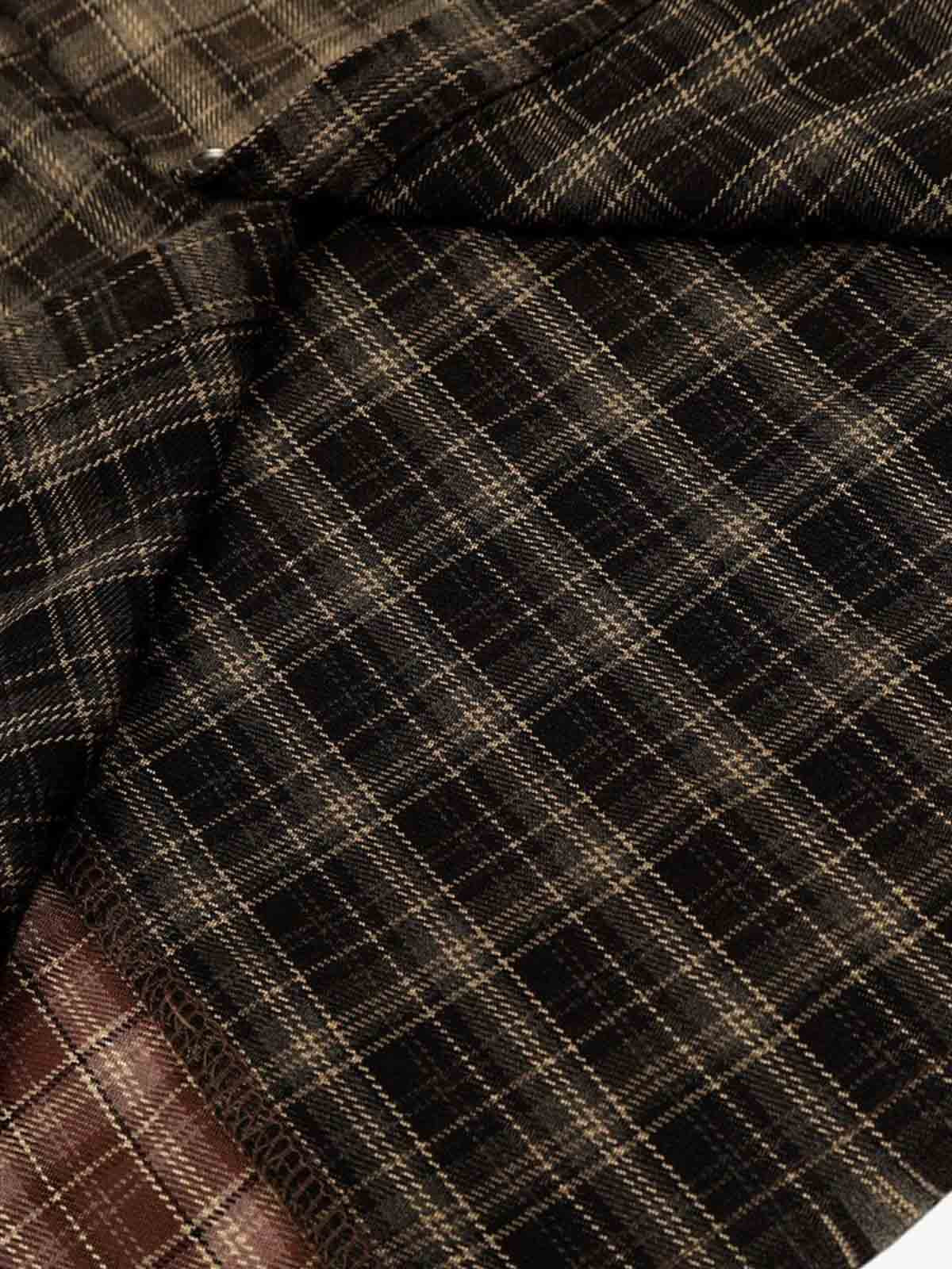 Patchwork Plaid Distressed Hem Shirt - Image 6