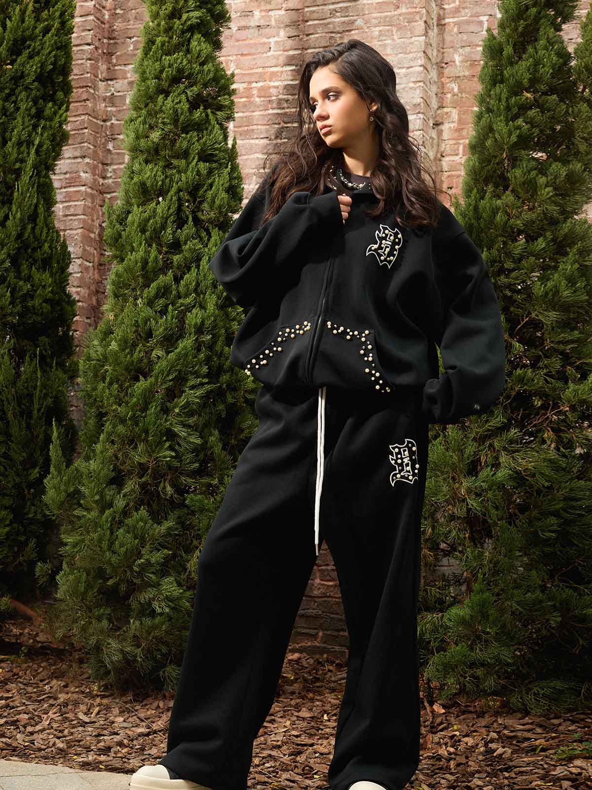 Supermade Pearl Embellished Zip Up Set - Image 6