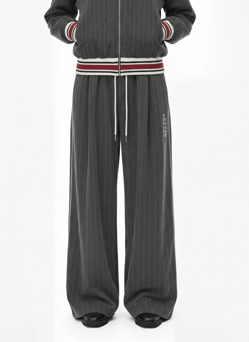 Pinstripe Elastic Waist Wide Leg Pants