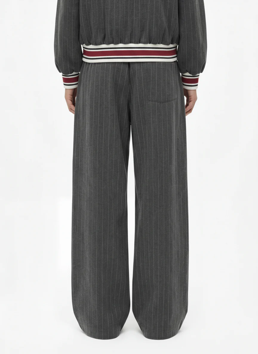 Pinstripe Elastic Waist Wide Leg Pants - Image 3