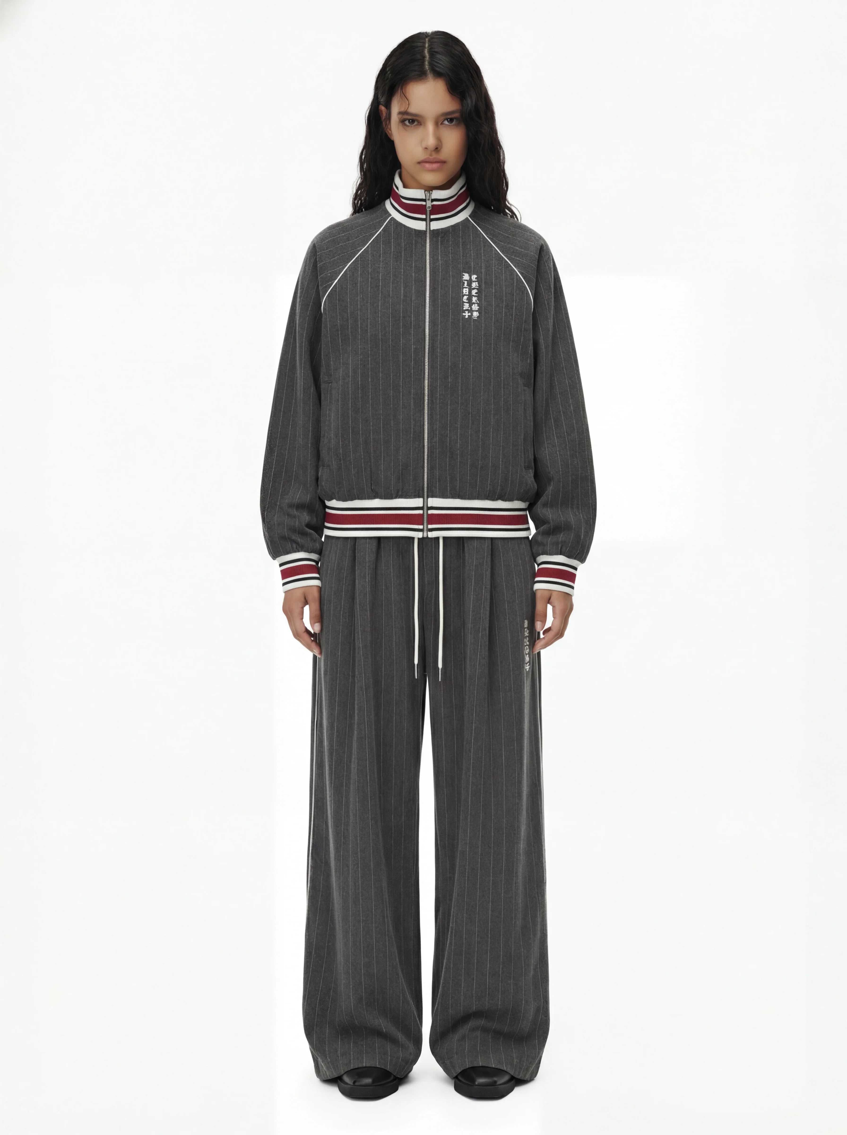 Pinstripe Elastic Waist Wide Leg Pants - Image 4