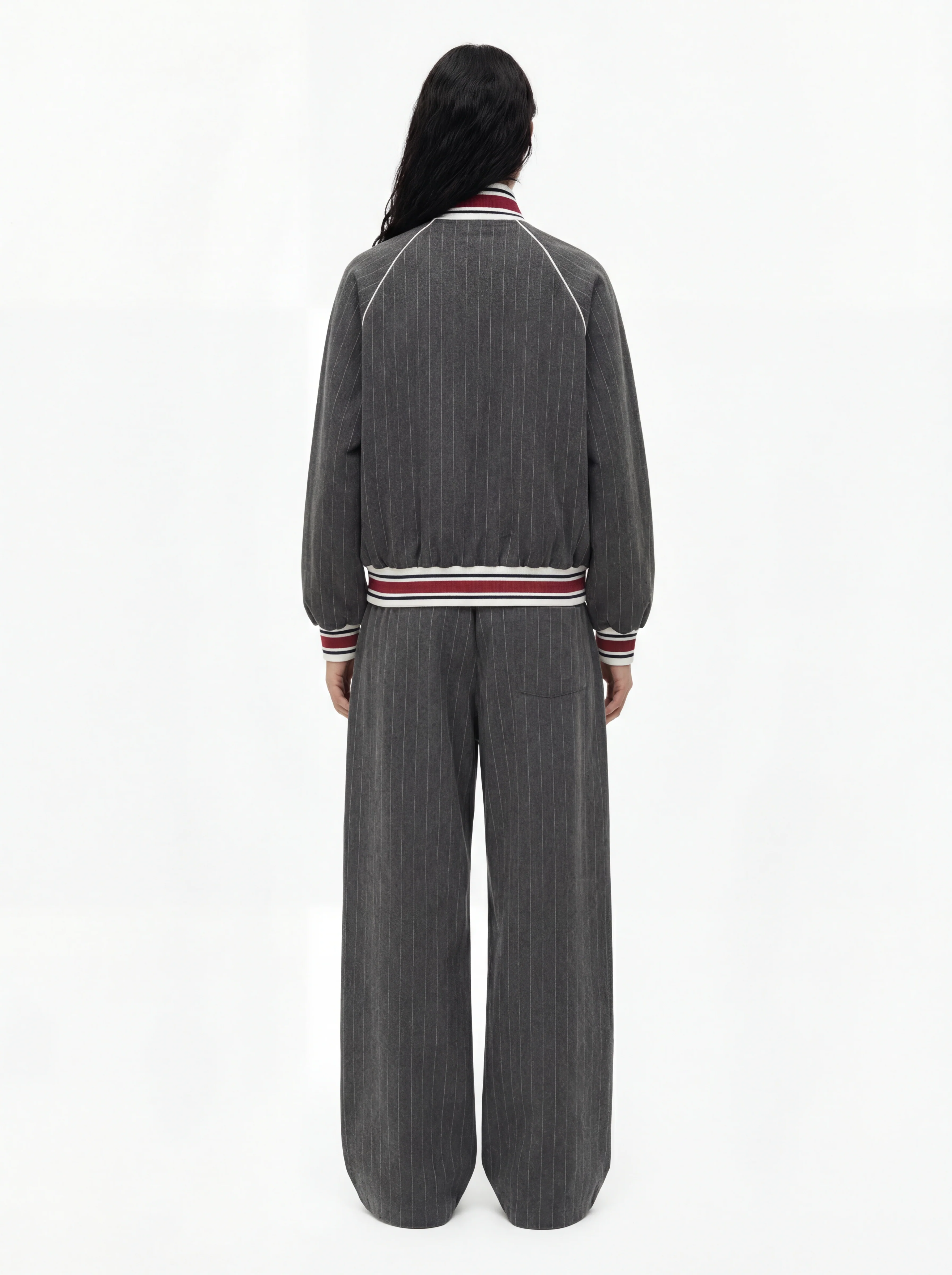 Pinstripe Elastic Waist Wide Leg Pants - Image 5