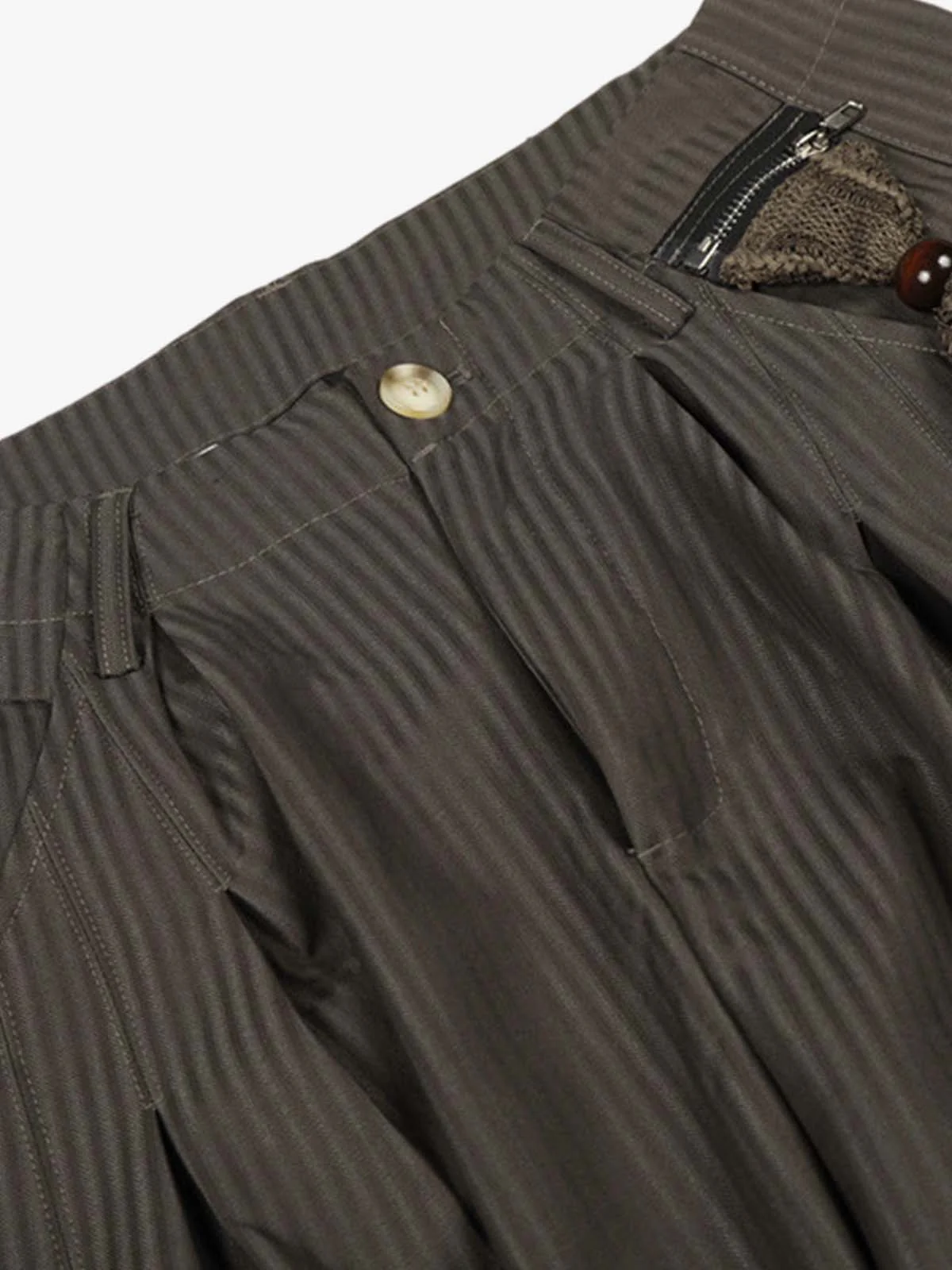 Pinstripe Pleated Wide Leg Trousers with Side Strap Detail - Image 3