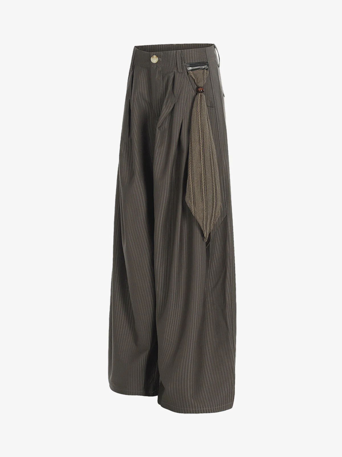 Pinstripe Pleated Wide Leg Trousers with Side Strap Detail - Image 4